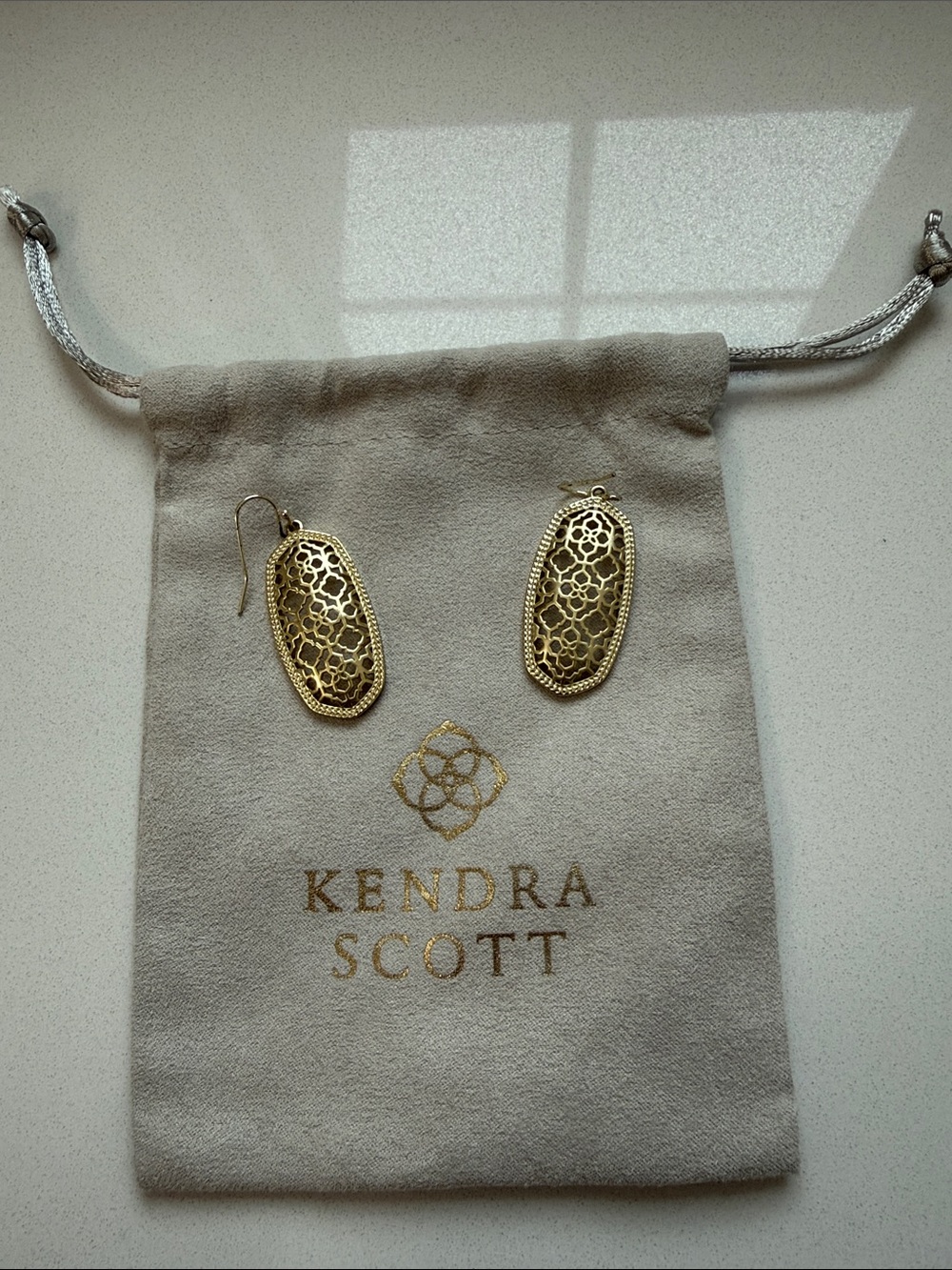 Kendra Scott Gold Filigree Oval Drop Earrings
